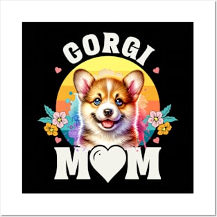 Colorful Corgi Mom Retro Sunset Dog Lover Mother's Day Posters and Art